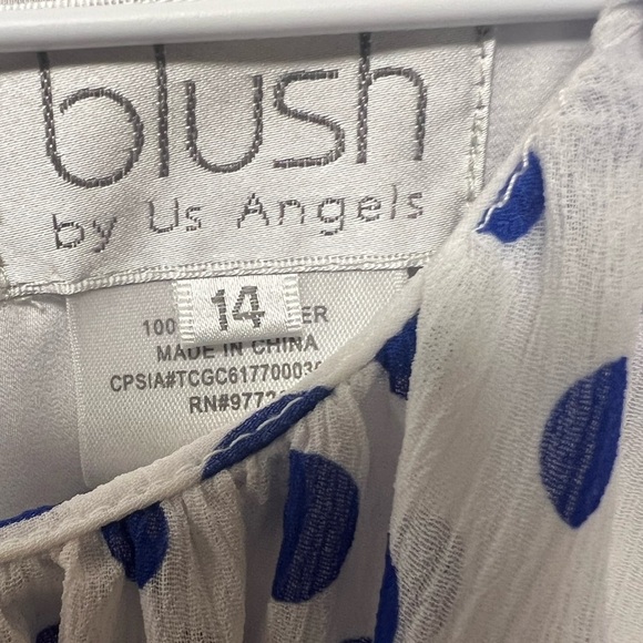 BLUSH BY US ANGELS. SIZE 14 GIRLS DRESS. WHITE WITH PURPLE DOTS. - Picture 2 of 9